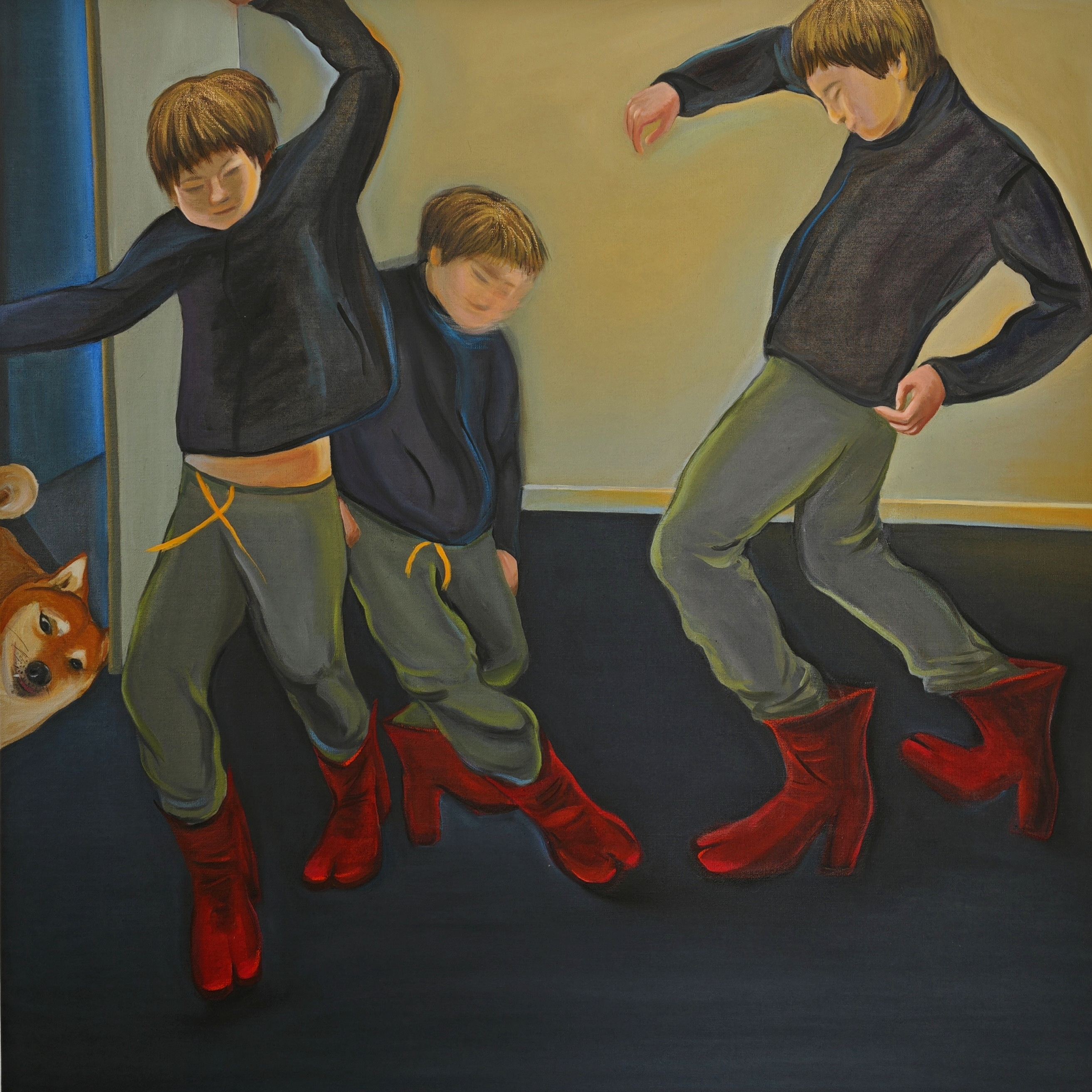 //cdn.xuansiwei.com/tb3105287/1690940348761/11. A boy dancing with his moms shoes heels chuanmamagaogenxietiaowudenanhai 100X100cm  2023 youhuayouhuabang .jpg?x-oss-process=style/small